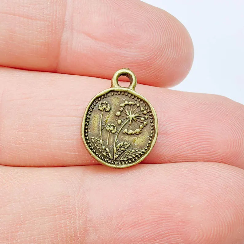 4 Pcs Dandelion Flower Charm, Double Sided, Plant Earring, Floral Tag, Antique Copper Plated 16x13mm G37632