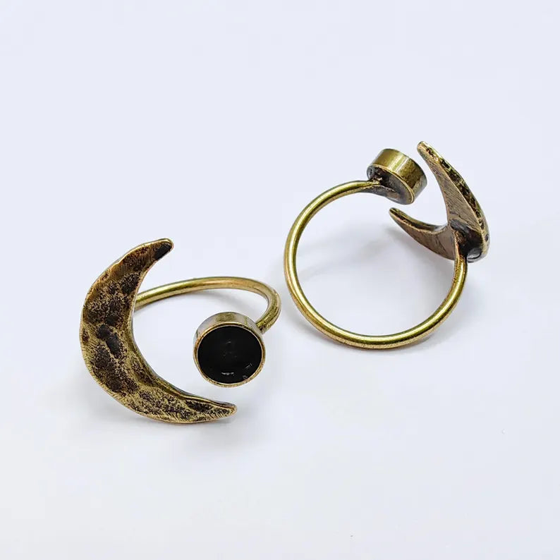 Crescent Moon Adjustable Ring, 6mm Bezel Setting, Antique Bronze Ring Base, G37633