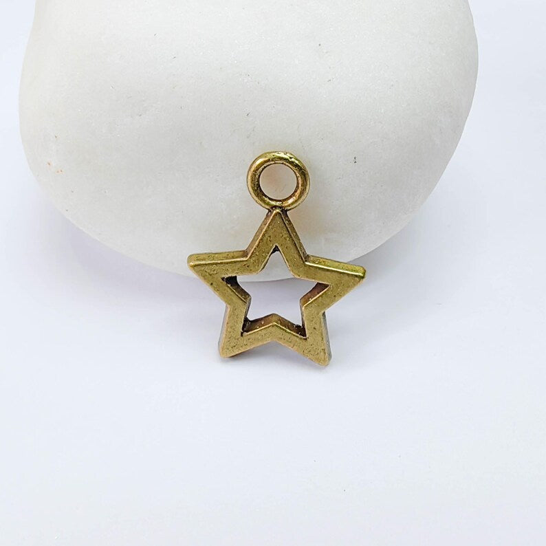 5 Star Charm Pendant, Openwork Bronze Earring Bracelet Star, 20×16mm G37638