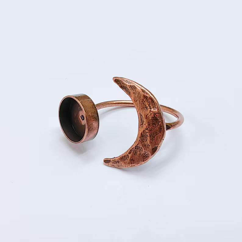 Crescent Moon Adjustable Ring, 10mm Bezel Setting, Antique Copper Ring Base, G37640