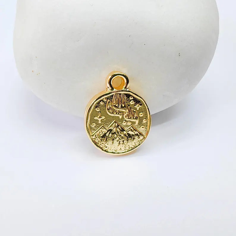 4 Pcs Aurora Borealis Charm, Double Sided 24K Shiny Gold, Northern Lights Jewelry Supplies, 16x13mm G37641