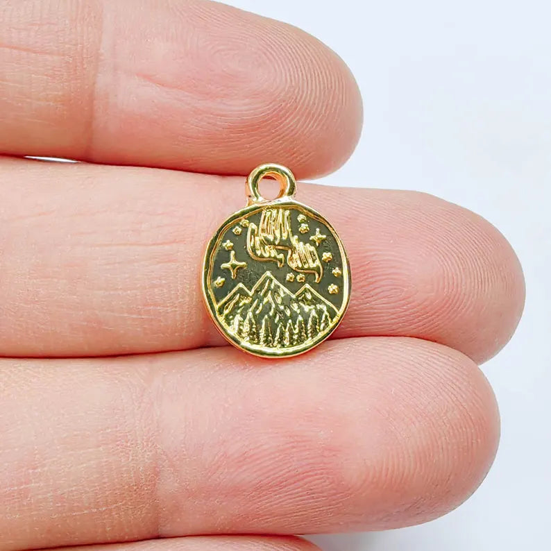 4 Pcs Aurora Borealis Charm, Double Sided 24K Shiny Gold, Northern Lights Jewelry Supplies, 16x13mm G37641