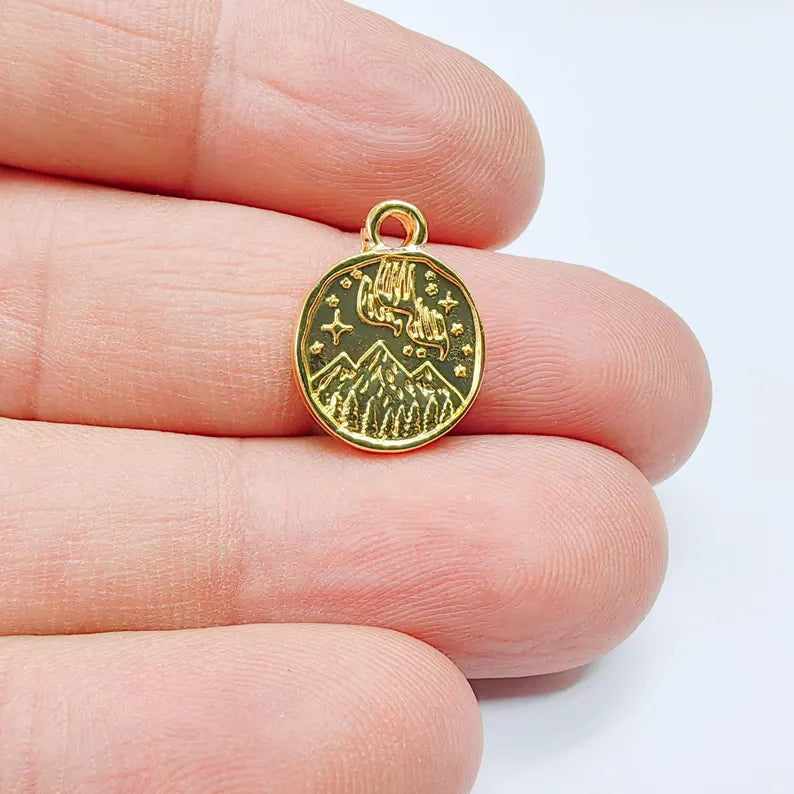 4 Pcs Aurora Borealis Charm, Double Sided 24K Shiny Gold, Northern Lights Jewelry Supplies, 16x13mm G37641