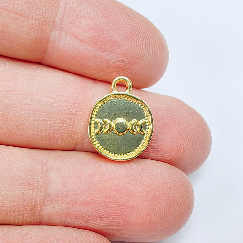4 Pcs Moon Phases Pendant Charm, 16x13mm Double Sided 24K Shiny Gold, Jewelry Making Supplies, G37647