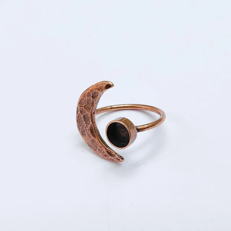 Crescent Moon Adjustable Ring, 6mm Bezel Setting, Antique Copper Ring Base, G37648