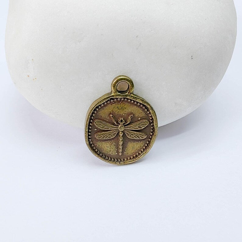 4 Dragonfly Charm, Double Sided Pendant, Nature Bracelet Earring Supply, Antique Bronze Plated 16x13mm G37649