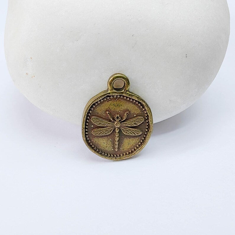 4 Dragonfly Charm, Double Sided Pendant, Nature Bracelet Earring Supply, Antique Bronze Plated 16x13mm G37649