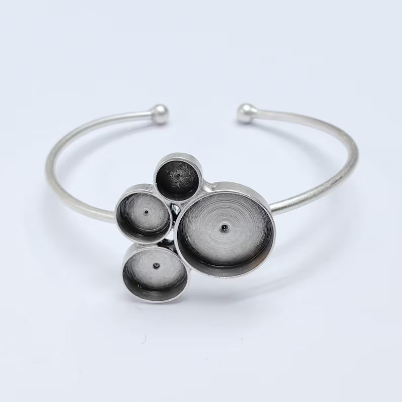 Adjustable Bracelet Base, Multi Bezel Cuff, Antique Silver, Resin Jewelry Setting, 6,8,10,14mm G37651