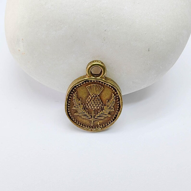 4 Thistle Charm, Double Sided Pendant, Boho Jewelry Making Supplies, Antique Bronze Plated, 16x13mm G37662