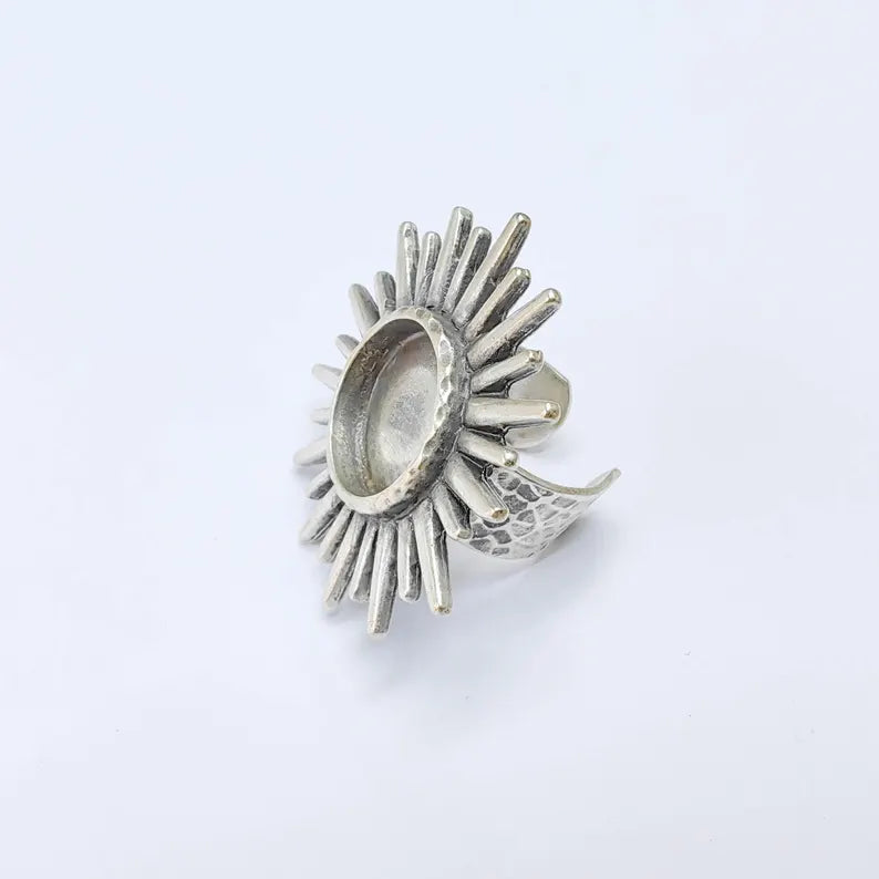 Sunburst Bezel Ring Base, 16mm Oval Setting, Adjustable Statement Jewelry, G37671