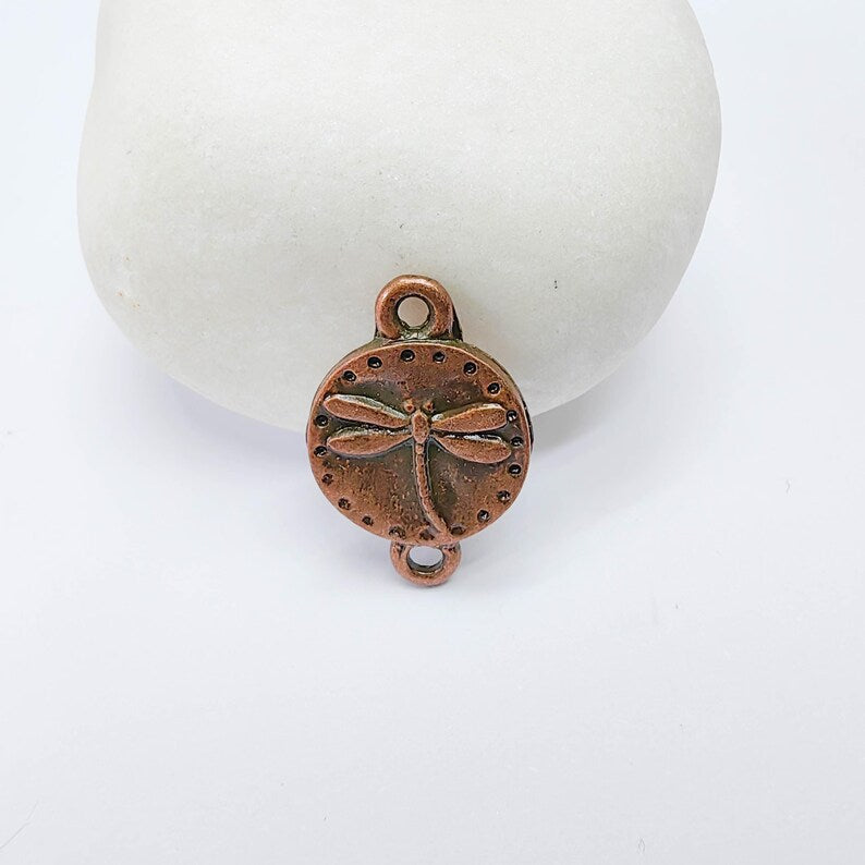 4 Dragonfly Connector Charm, Double Loop Pendant, Antique Copper Plated Jewelry Making Supplies, 20x13mm G37672