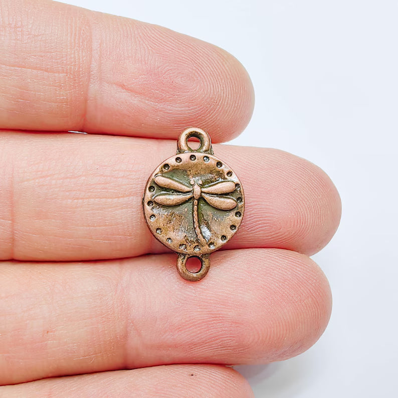 4 Dragonfly Connector Charm, Double Loop Pendant, Antique Copper Plated Jewelry Making Supplies, 20x13mm G37672