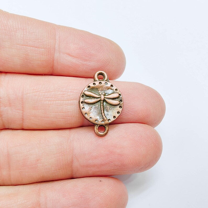 4 Dragonfly Connector Charm, Double Loop Pendant, Antique Copper Plated Jewelry Making Supplies, 20x13mm G37672