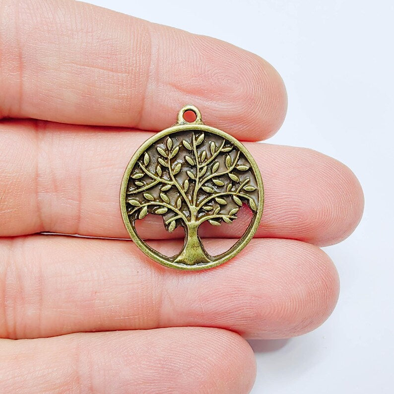 Tree Charms, Pendant, Boho Dangle Earring, Antique Bronze Plated 26x23mm G37676