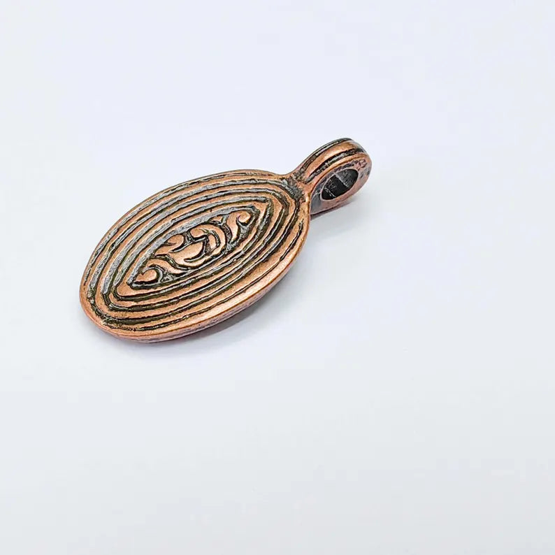 Textured Round Pendant, Antique Copper Plated Charm, 30x21mm Jewelry Finding G37677