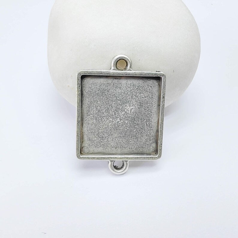 Square Bezel Connector, 20mm Resin Setting, Double Loop Jewelry Base, G37678