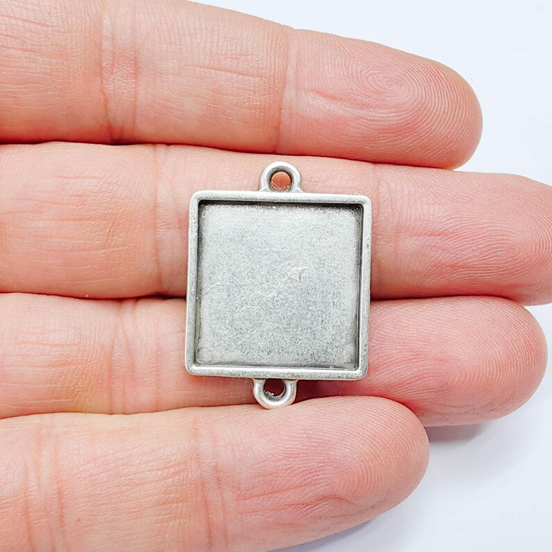 Square Bezel Connector, 20mm Resin Setting, Double Loop Jewelry Base, G37678