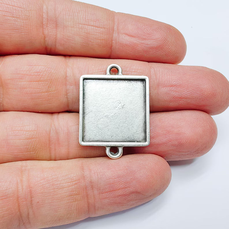 Square Bezel Connector, 20mm Resin Setting, Double Loop Jewelry Base, G37678