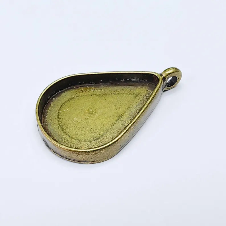 Drop Pear Pendant Blanks, Resin Bezel Bases, Mosaic Mountings, Antique Bronze Plated (30x22mm) G37681