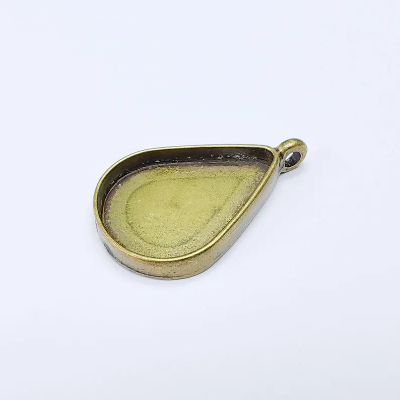 Drop Pear Pendant Blanks, Resin Bezel Bases, Mosaic Mountings, Antique Bronze Plated (30x22mm) G37681