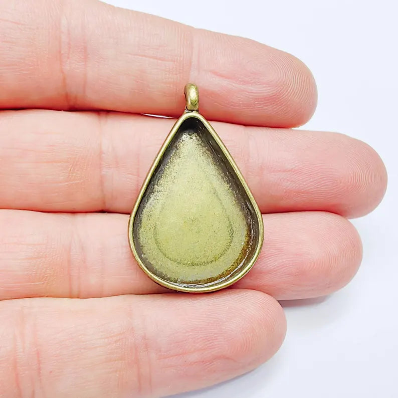 Drop Pear Pendant Blanks, Resin Bezel Bases, Mosaic Mountings, Antique Bronze Plated (30x22mm) G37681