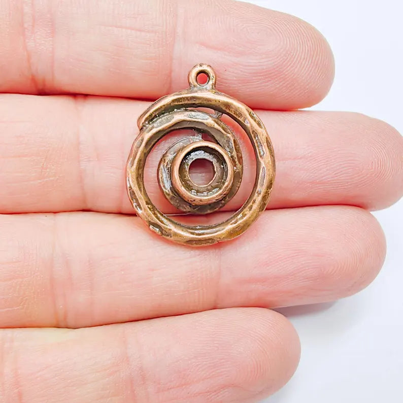 Round Spiral Connector, 7mm Bezel Center, Antique Copper Plated, Zamac Jewelry Finding, 28x22mm, G37685