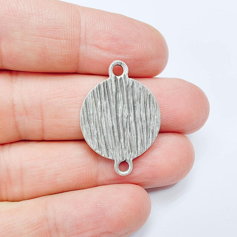 Round Connector Pendant 31x23mm, 20mm Bezel Setting, Antique Silver Plated Jewelry Base G37686