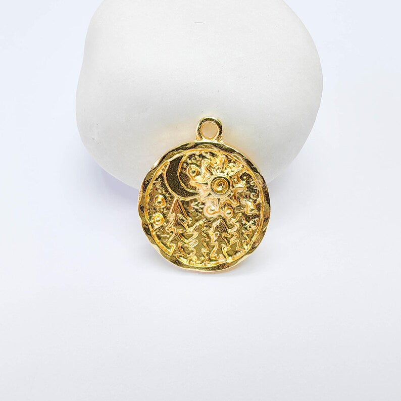 Sun Moon Forest Charm, 25x21mm Nature Pendant, 24K Gold Color, G37696