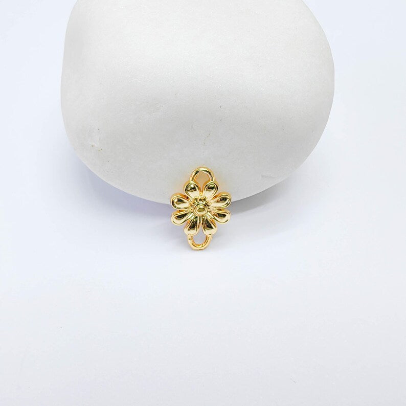 4 Flower Connector Charm, 13x9mm Gold Color Floral Link, G37697