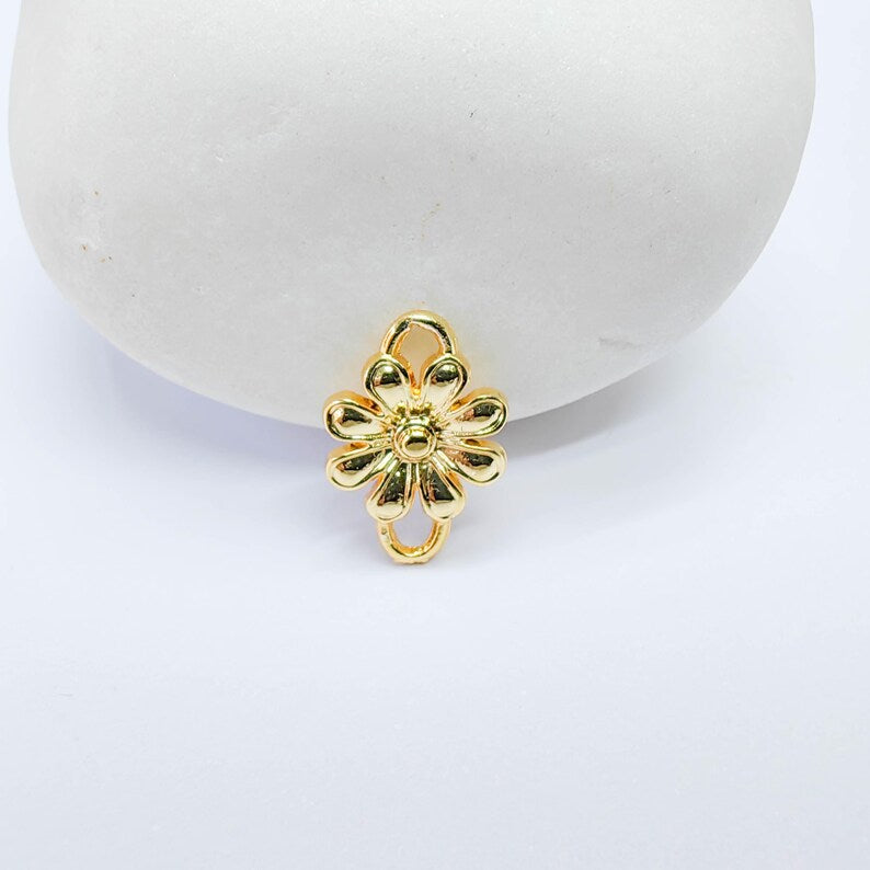 4 Flower Connector Charm, 13x9mm Gold Color Floral Link, G37697