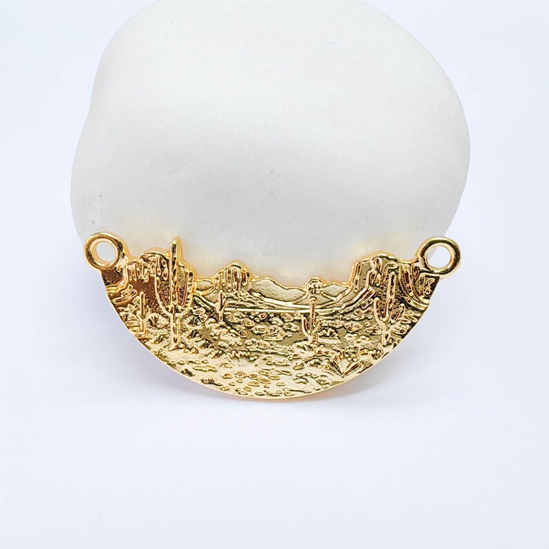 Desert Landscape Connector, Cactus Scenic Design, 24k Gold Color, Jewelry Finding, 36x16mm, G37700