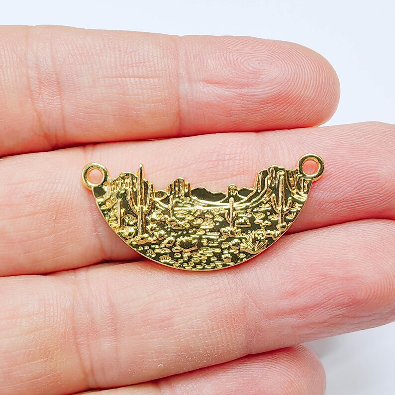 Desert Landscape Connector, Cactus Scenic Design, 24k Gold Color, Jewelry Finding, 36x16mm, G37700