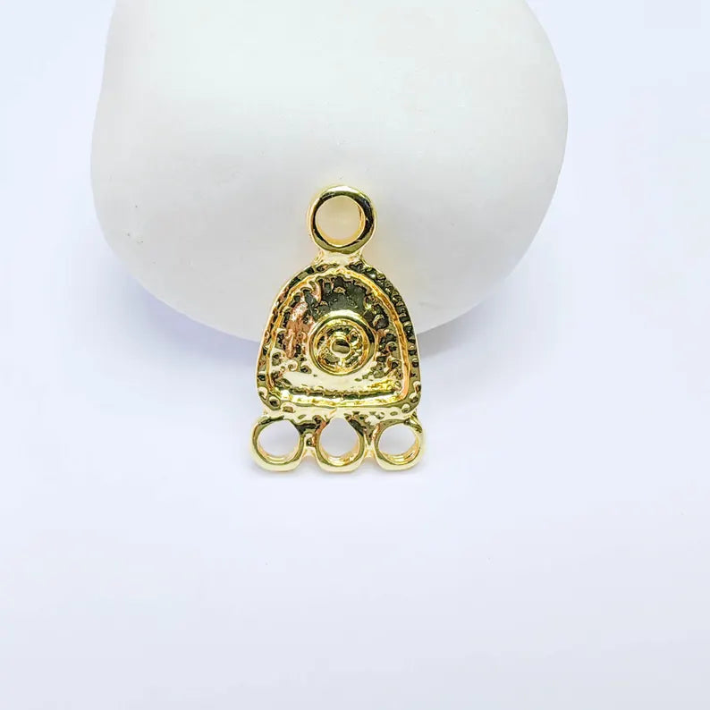 Triple Loop Connector Charm, Textured Geometric Design, 24k Gold Color, Jewelry Finding, 24x15mm, G37704