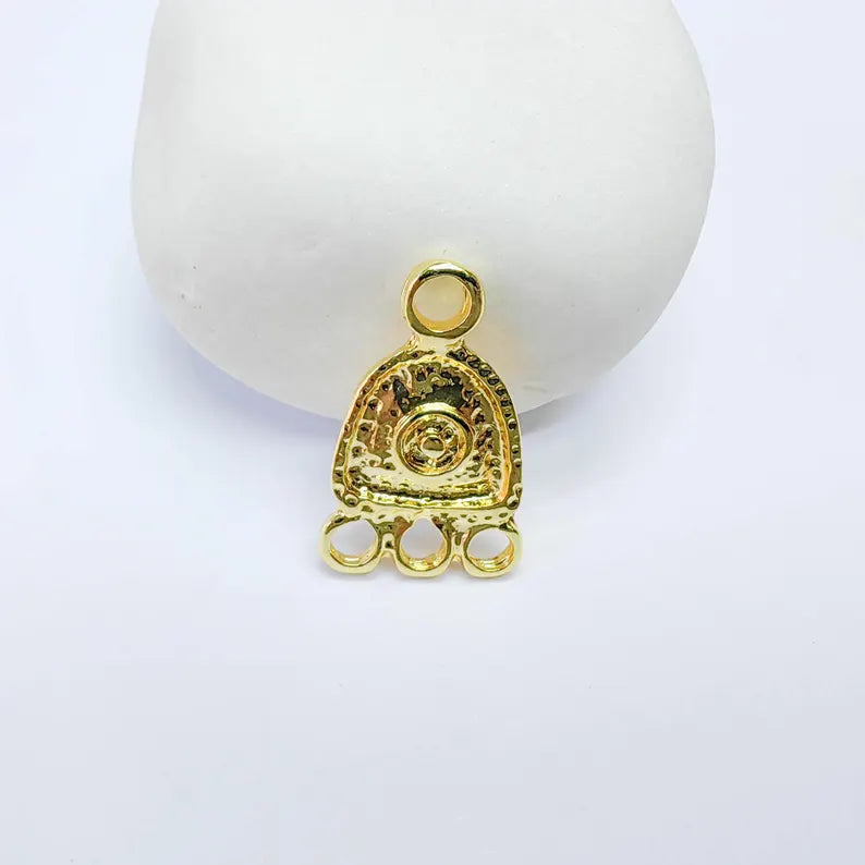 Triple Loop Connector Charm, Textured Geometric Design, 24k Gold Color, Jewelry Finding, 24x15mm, G37704