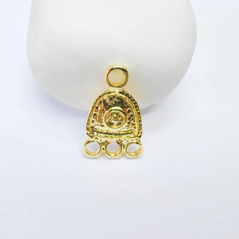 Triple Loop Connector Charm, Textured Geometric Design, 24k Gold Color, Jewelry Finding, 24x15mm, G37704