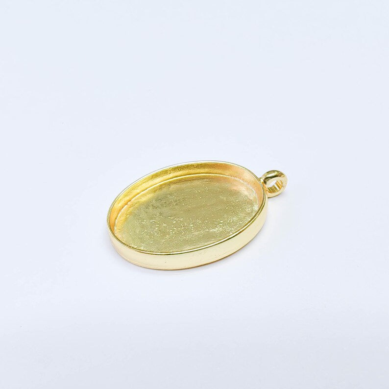 Oval Bezel Pendant Blank, Deep Setting Jewelry Base, 24k Gold Color, 30x22mm Bezel, G37705