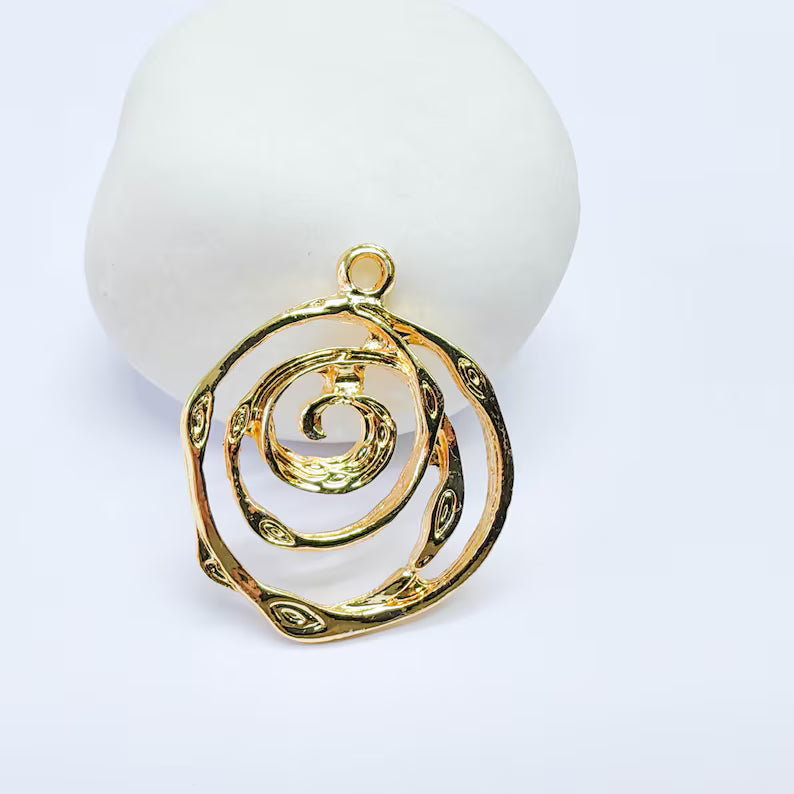 Spiral Circle Charm, Abstract Swirl Design, 24k Gold Color, Jewelry Finding, 30x26mm, G37707