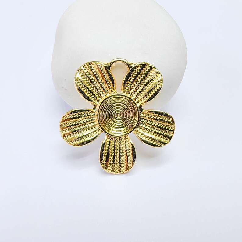 Flower Spiral Charm, Textured Floral Design, 24k Gold Color, Jewelry Finding, 33mm, G37706