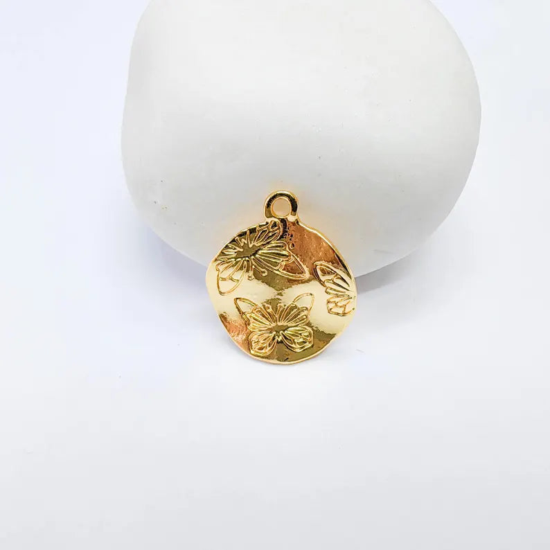 Round 2 Butterfly Charm, Delicate Nature Design, 24k Gold Color, Jewelry Finding, 20x17mm, G37709