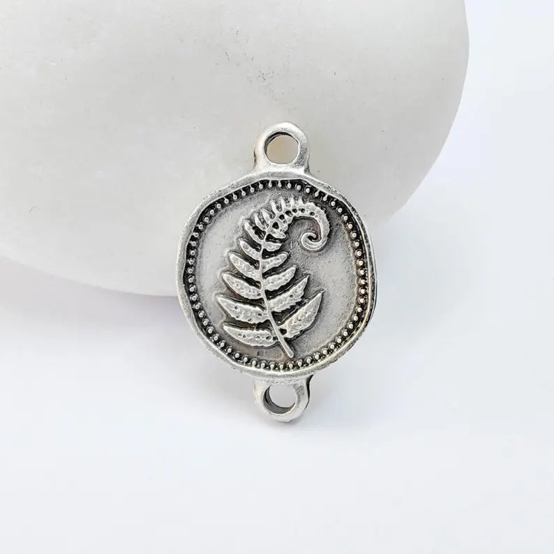 4 Fern Leaf Connector Charm, Botanical Nature Design, Oval Shape, Double Sided, 19x13mm, G37768