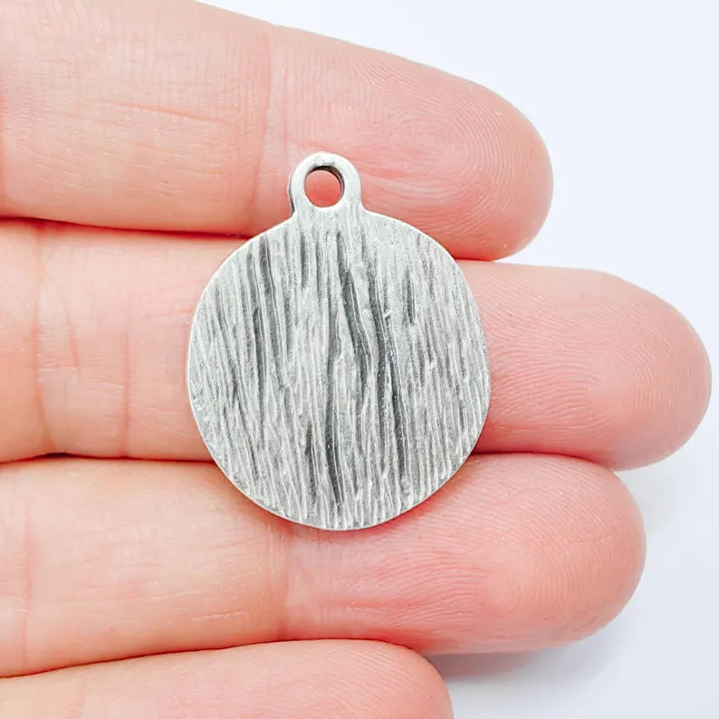 Poppy Flower Charm Pendant, Botanical Floral Design, Antique Silver Plated, Round Shape, 28x24mm, G37769