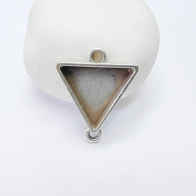 Triangle Bezel Connector Pendant, Geometric Triangle Design, Antique Silver Plated, 20mm, G37775