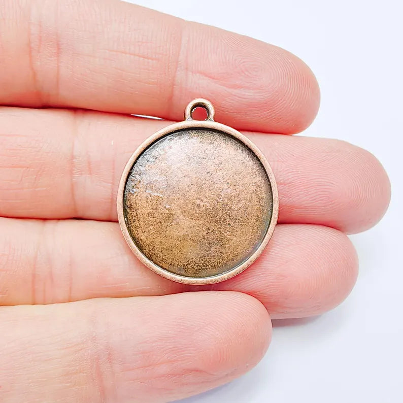 Round Bezel Pendant, 25mm Inner Size, Antique Copper Plated, Zamac Jewelry Finding, 31x26mm, G37778