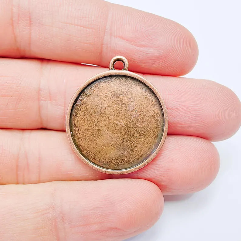 Round Bezel Pendant, 25mm Inner Size, Antique Copper Plated, Zamac Jewelry Finding, 31x26mm, G37778