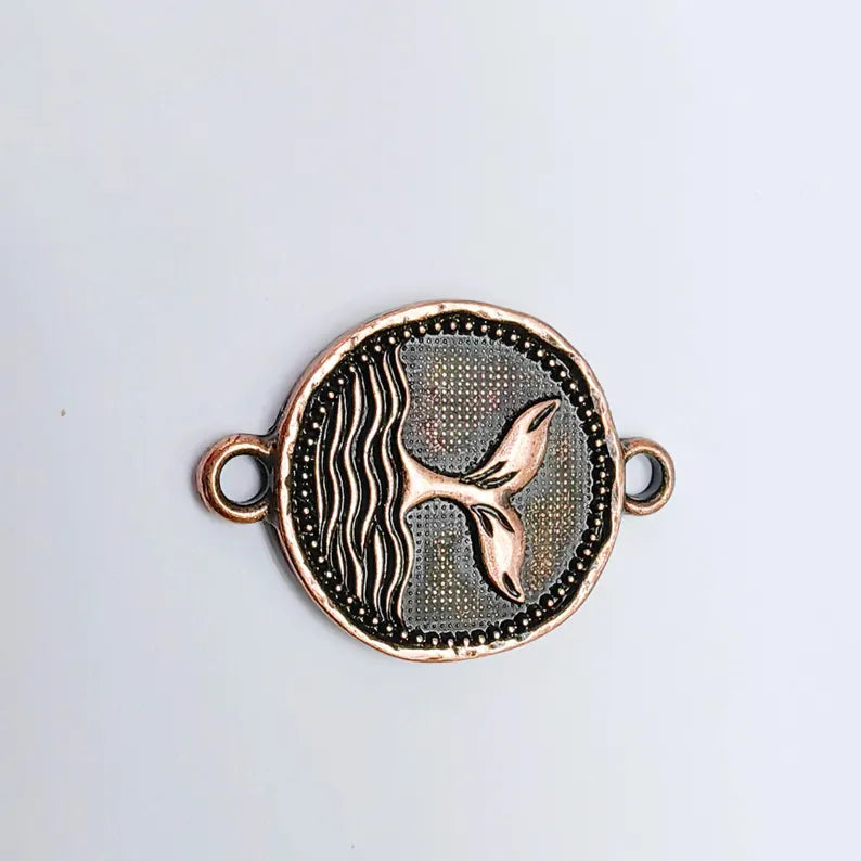 Whale Tail Charm Connector, Ocean Wave Symbol Design, Antique Copper Plated 37x24mm, G37716