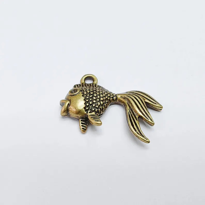 2 Goldfish Charm Pendant, Detailed Fish Design, Antique Bronze Plated, 27x18mm, G37720
