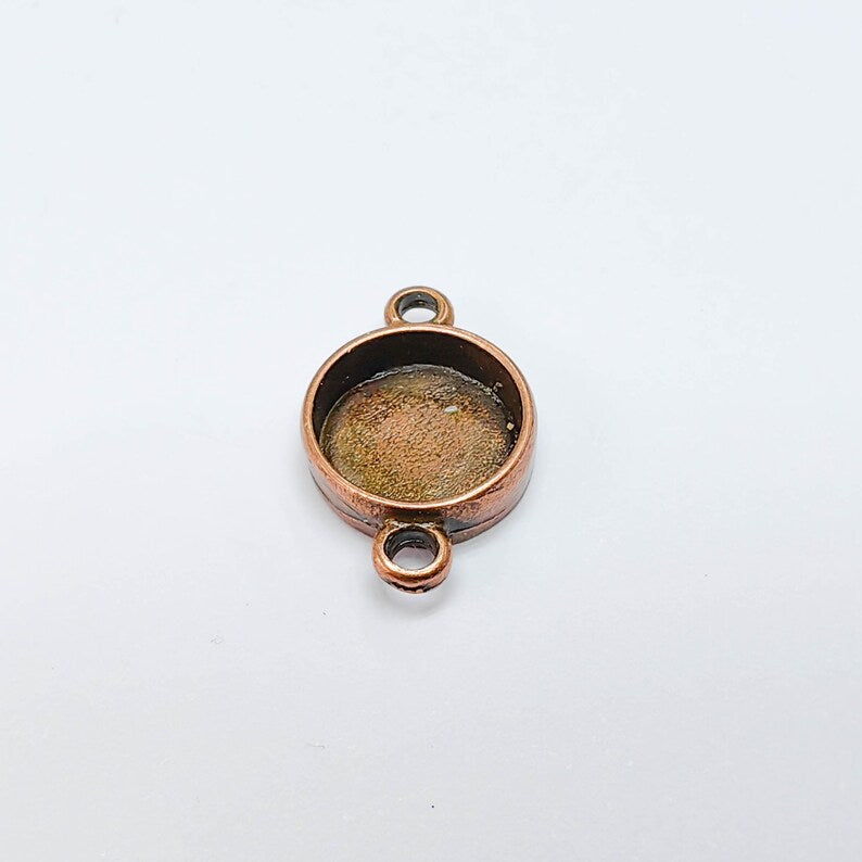 2 Round Bezel Connector, Double Loop Cabochon Blank, Resin Bases, Mosaic Mountings, Polymer Clay Setting, Antique Copper Plated (12mm) G37726