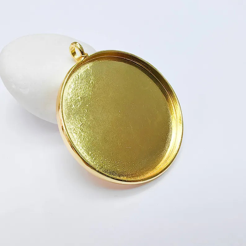 Large Oval Bezel Pendant Blank, Deep Setting Jewelry Base, 24k Gold Color, 50mm Bezel, G37727