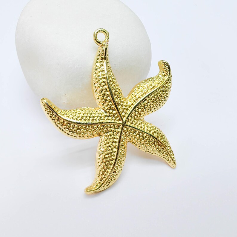 Large Starfish Charm, Textured Sea Star Design, 24k Gold Color, Jewelry Finding, 46x40mm, G37730