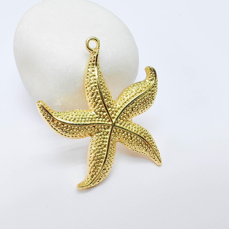 Large Starfish Charm, Textured Sea Star Design, 24k Gold Color, Jewelry Finding, 46x40mm, G37730